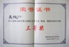 我校榮獲高新區(qū)第6屆藝術(shù)書法節(jié)比賽中學(xué)組三等獎(jiǎng)