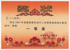 2007年高新區(qū)英語閱讀比賽獲獎名單。 